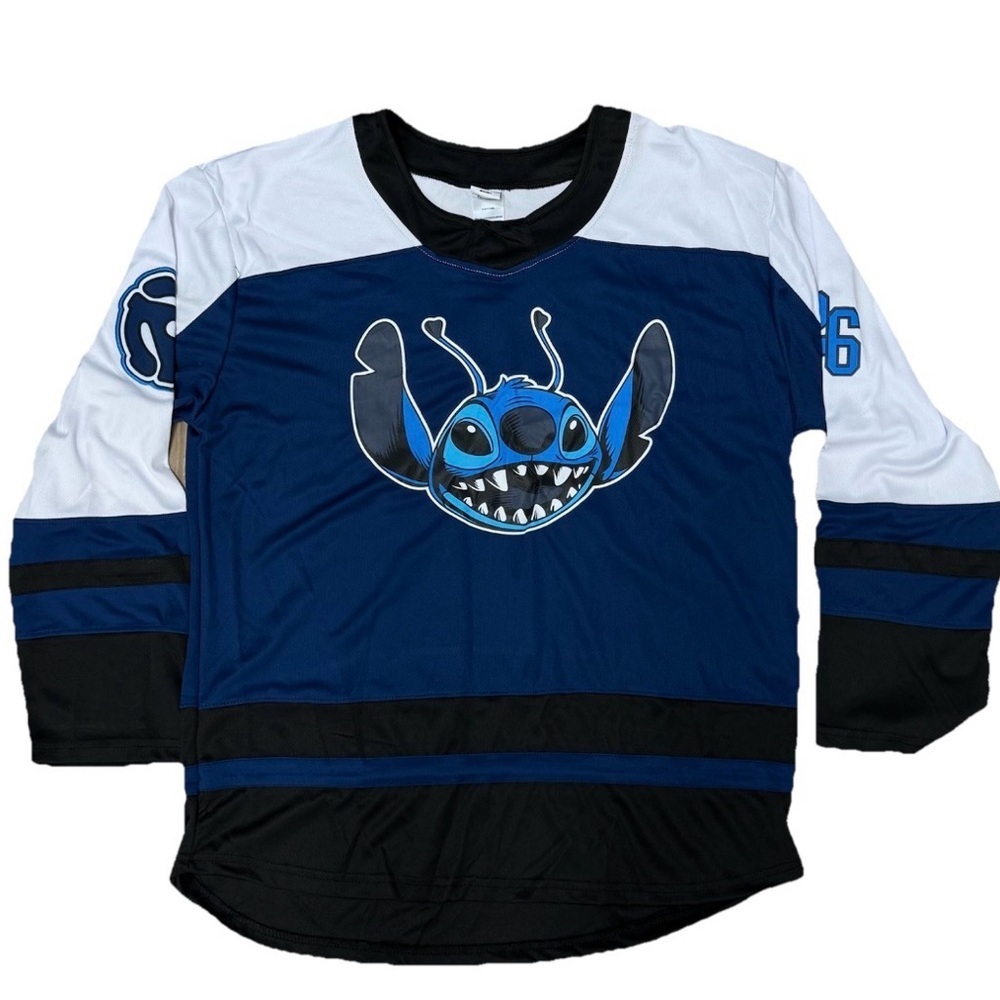 NWOT Lilo & Stitch Hockey Jersey L White Embroidered Name Blue White  Unisex